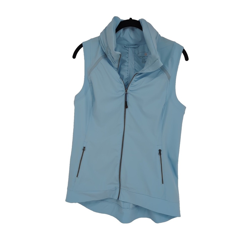 Tangerine Womens Light Blue Full Zip Activewear Vest Hooded Mesh Back Size M
